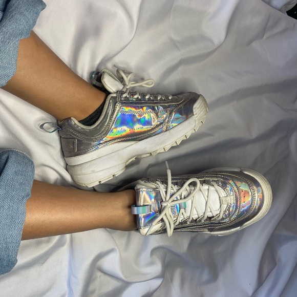 FILA Disruptor II Iridescent Silver & White Shoes - Picture 3 of 3